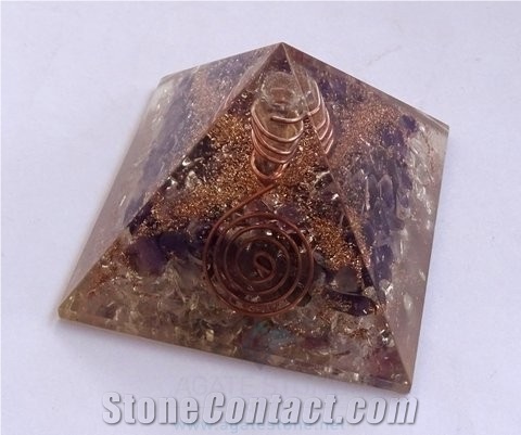Amethyst-Crystal Orgone Pyramid with Crystal Point Orgonite Crown Chakra Healing Pyramid Healing Crystals with Copper Meditation