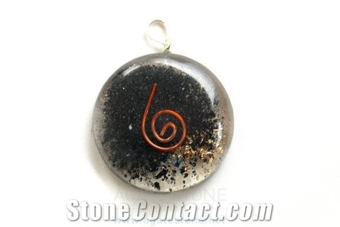 Black Tourmaline Orgone Disc Pendant, Orgonite Disc Pendant, Healing Stone