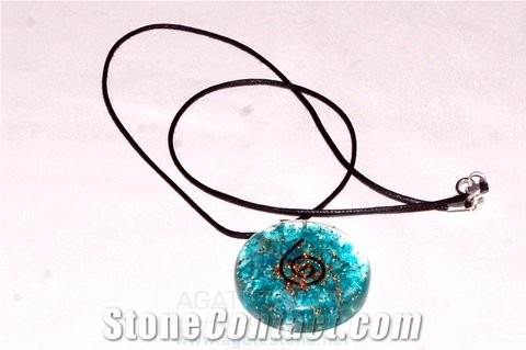 Blue Orgone Disc Pendant with Cord, Orgonite Blue Onyx Pendant, Healing and Meditation Crystals