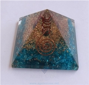Blue Orgone Energy Pyramid with Crystal Point, Orgonite Blue Pyramid with Copper Meditation, Healing Crystals