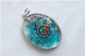Blue Orgone Oval Pendant, Orgonite Blue Onyx Pendant, Healing Crystals
