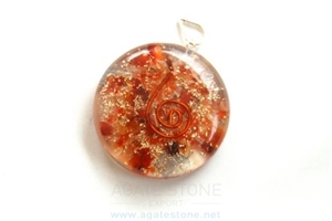 Carnelian Orgone Disc Pendant, Orgonite Red Pendant, Healing Crystal with Copper Ring