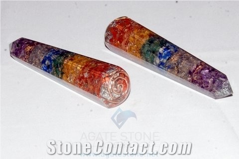 Chakra Layer Orgone Faceted Massage Wands Orgonite Seven Chakras Healing Wands Prosperity and Meditation