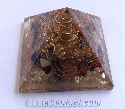 Chakra Stone Orgone Pyramid with Crystal Point Orgonite Chakras Pyramid Healing Crystals with Copper Meditation