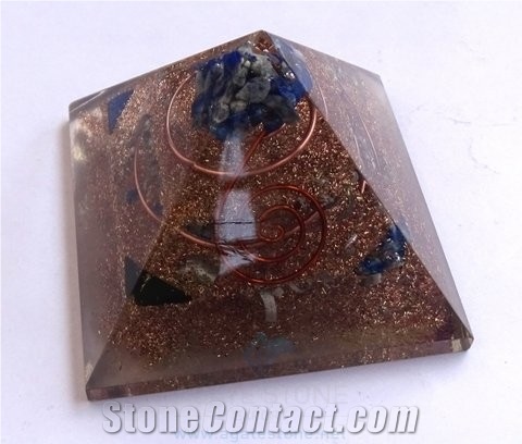 Copper Three Layer Orgone Pyramid with Crystals Orgonite Healing Pyramids Peace with Copper Ring