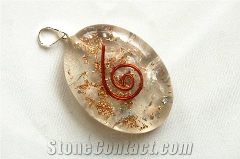 Crystal Orgone Oval Pendant, Orgonite Quartzite Pendant, Healing Crystal with Copper Ring