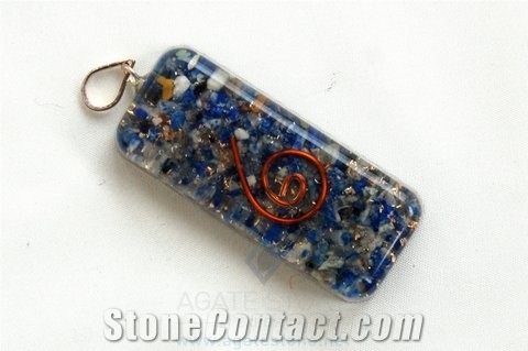 Lapis Lazuli Orgone Long Rectangle Pendant, Orgonite Lapis Gemstone Pendants, Healing New Age Crystals