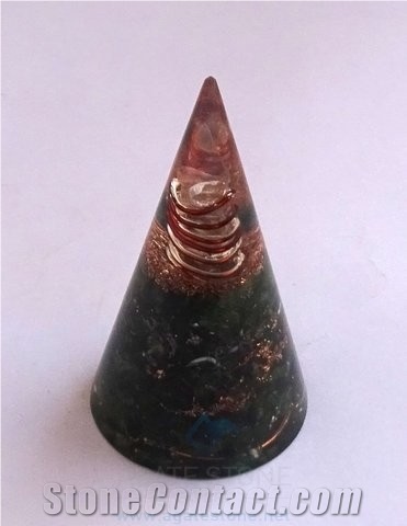 Malachite Orgonite Cone with Crystal Point Orgone Pyramid