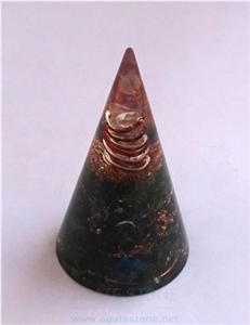 Malachite Orgonite Cone with Crystal Point Orgone Pyramid