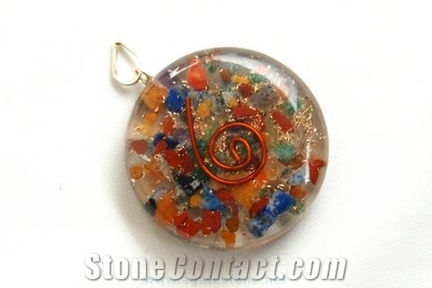 Mix Chakra Stone Orgone Disc Pendant, Orgonite Chakras Healing Pendant, Mix Gemstone