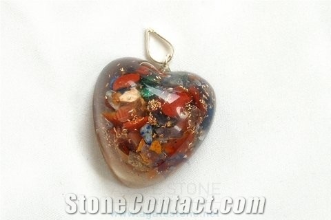 Mix Chakra Stone Orgone Heart Pendant, Orgonite Healing Chakras Pendants, New Age Crystals