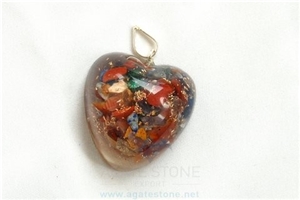 Mix Chakra Stone Orgone Heart Pendant, Orgonite Healing Chakras Pendants, New Age Crystals