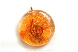 Orange Orgone Disc Pendant, Orgonite Onyx Healing Pendants