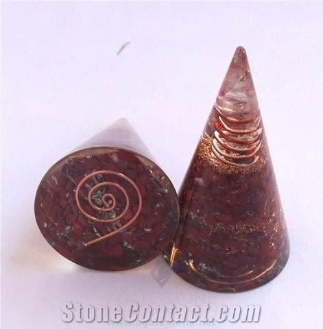 Orgonite Red Jasper Cone with Crystal Point Orgone Red Jasper Cone Healing Crystals