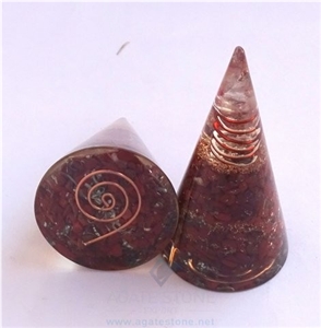 Orgonite Red Jasper Cone with Crystal Point Orgone Red Jasper Cone Healing Crystals