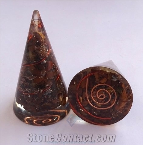 Orgonite Tiger Eye Cone Orgone Tiger Cone Healing Crystals with Copper Ring