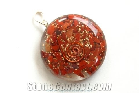Red Jasper Orgone Disc Pendant, Orgonite Healing Pendants, Metaphysical New Age Crystals