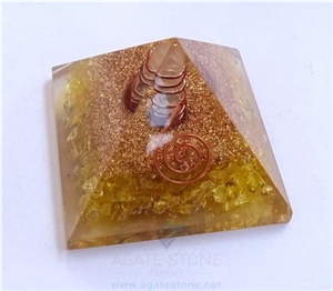 Yellow Orgone Energy Pyramid with Crystal Point, Orgonite Yellow Onyx Pyramid, Healing Crystals
