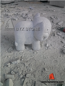 Little Animal Elephant White Granite Stone Statue / Sculptures