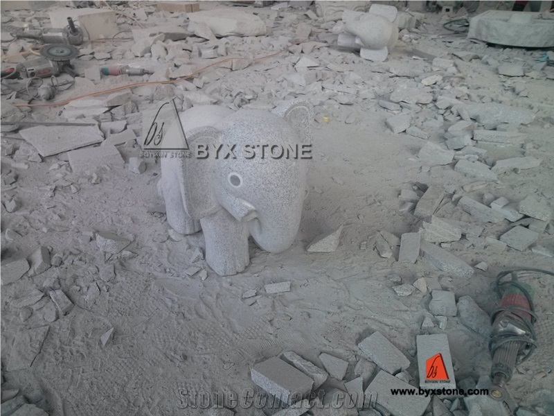 Little Animal Elephant White Granite Stone Statue / Sculptures