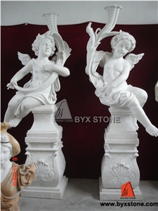 White Marble Stone Kids Sculpture for Outdoor Decoration