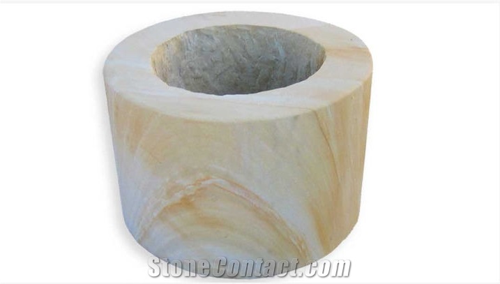 Mint Yellow Sandstone Carved Planter