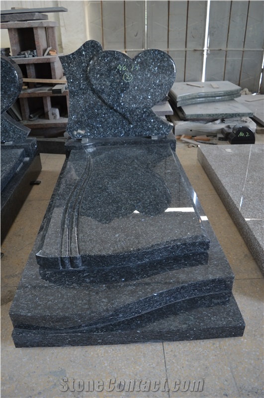 Blue Pearl Granite Monument,Heart Headstone,Western Tombstone,European Monument Style Design