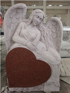 Indian Red Granite Monument with Angel &Heart & Roses Shape,Imperial Red Tombstone,Angel & Heart Style Memorial,Carving Headstone
