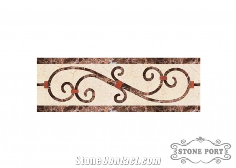 Marble Inlay Border Made from Crema Marfil, Marrone Imperial and Burgundy Onyx