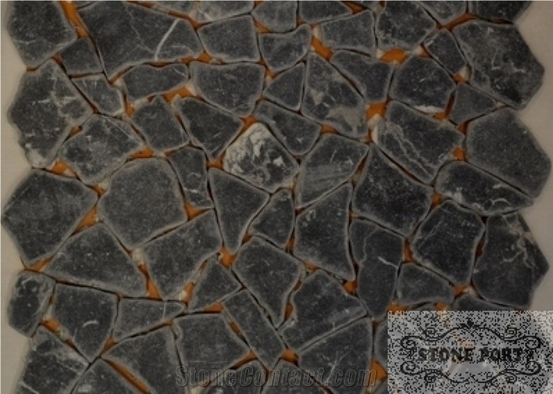Rock Pattern Mosaic in Nero Marguina (Honed, Tumbled)
