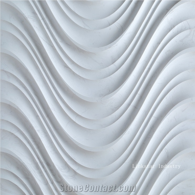 3d Decorative Wavy White Marble Feature Stone Wall Tiles