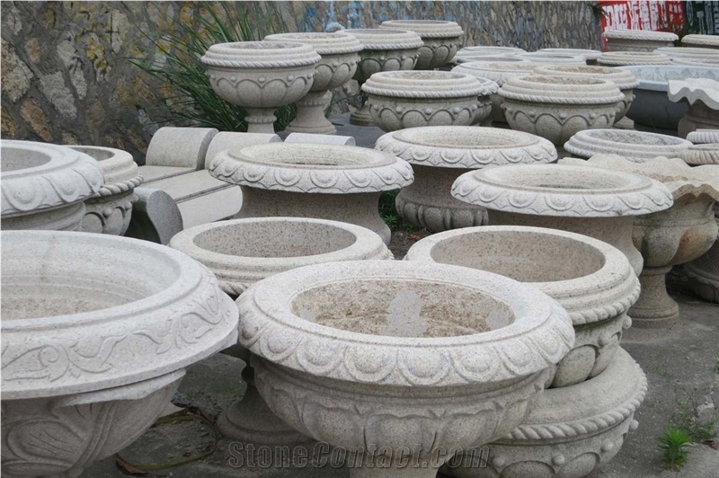 China Beige Granite Flower Pots,Planter Pots,Flower Vases