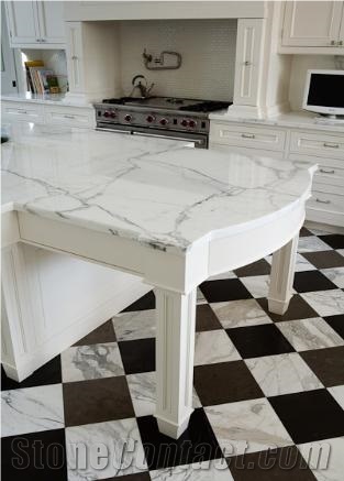 Statuario Carrara Marble Kitchen Peninsula Countertops White Italy