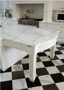 Statuario Carrara Marble Kitchen Peninsula Countertops, White Italy Marble Countertops