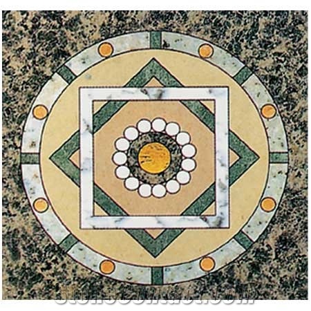 Leopard Skin Granite Mixed Marble Square Medallions Floor