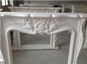 Chinese Marble Fangshan White Fireplace, Fangshan Jade White Marble Fireplace Mantel