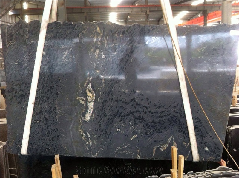 Cosmos Black Granite Polished Slabs with Golden Vein,Black Granite Slab & Tile/Stargate Cosmos Black Granite/Black Granite Slabs/Black Granite Slabs
