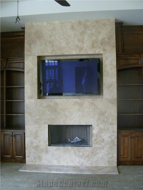 Storm Travertine Fireplace and Tv