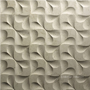 China Natural Beige Marble 3d Feature Inside Wall Paneling Tile