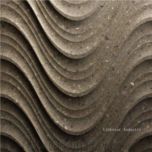 Natural 3d decorative wavy stone wall feature tile from China