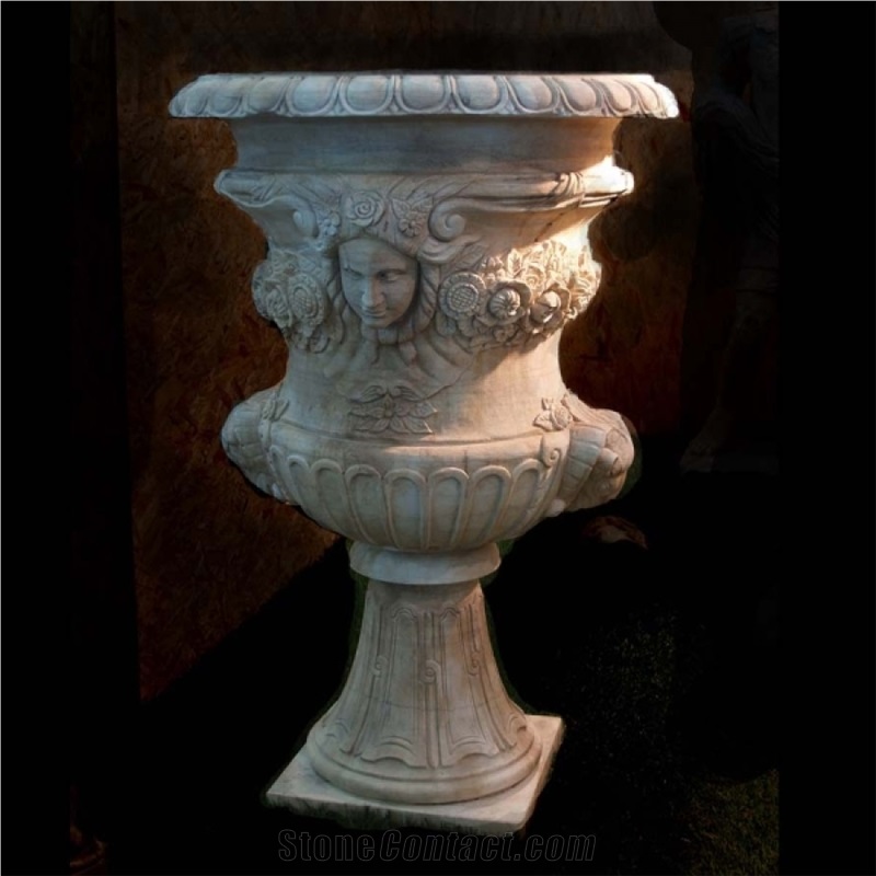 Beige Marble Sculpture Flower Pots