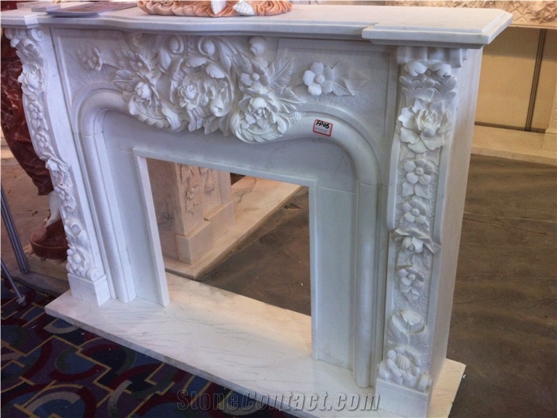Beige Marble Fireplace,Hand Works Fireplace Mantel,Handicraft Carving