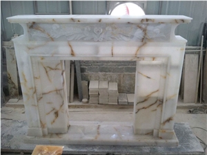 Beige Marble Fireplace,Hand Works Fireplace Mantel,Handicraft Carving