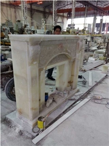 Green Marble Fireplace Mantel,Hand Carved Fireplace Mantel with Flower 