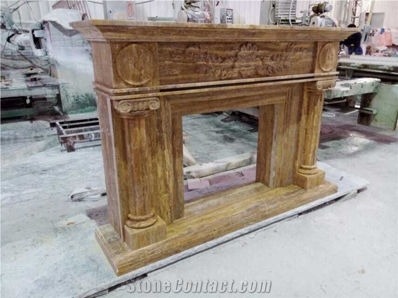 Hand Carved Marble Fireplace Surround Mantel, Brown Marble Fireplace Surround