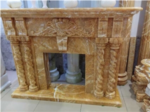 Hand Carved Marble Fireplace Surround Mantel, Brown Marble Fireplace Surround