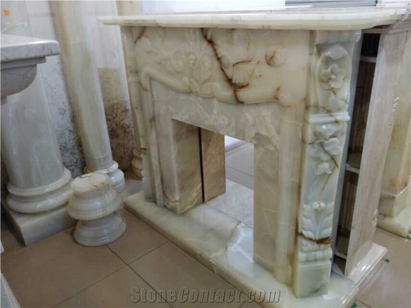 White Onyx Fireplace,European Style Fireplace,Decorative Carved Fireplace Mantel