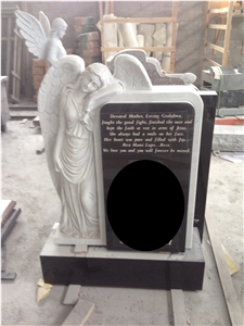 A Grade European and American Style Angel Monument, Shanxi Black Granite Angel Monuments
