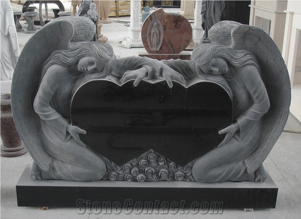 A Grade European and American Style Angel Monument, Shanxi Black Granite Angel Monuments