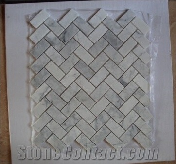 Bianco Carara White Marble Mosaic Herringbone Pattern